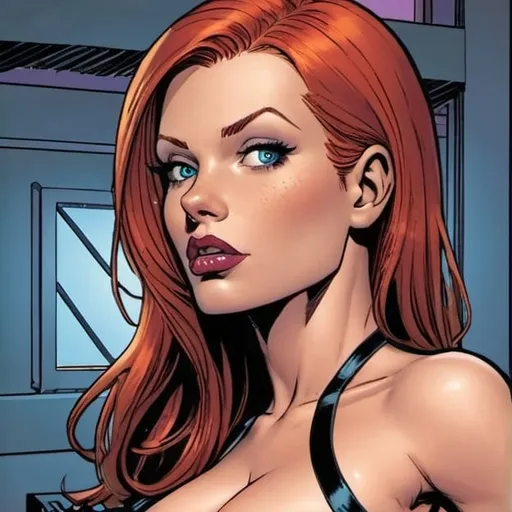 Prompt: Hypnotic   bimbo redhead in marvel  comics   
