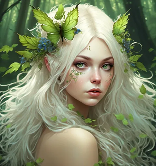 Prompt: <mymodel> platinum blonde forest fairy 