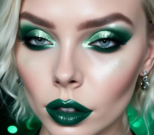 Prompt: <mymodel> killer frost      green lips and eyeshadow 