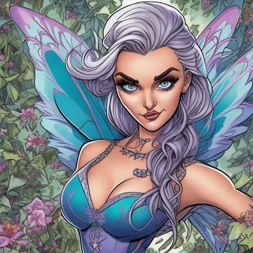 Prompt: Evil Perrie Edwards fairy j  Scott Campbell  comic style  in colour 