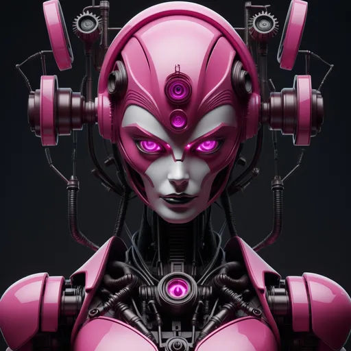 Prompt: Hypno robot villainess bimbot pink