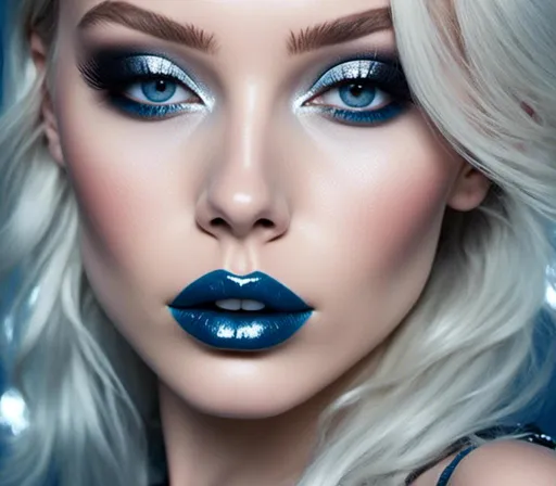 Prompt: <mymodel> killer frost    blue lips and eyeshadow 