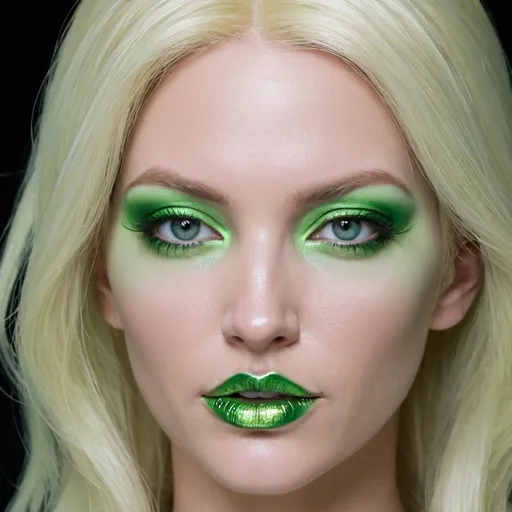 Prompt: <mymodel> Emma frost  close up portrait 
   bimbo green makeup 