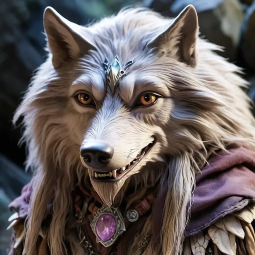 Prompt:   Dark crystal story wolf