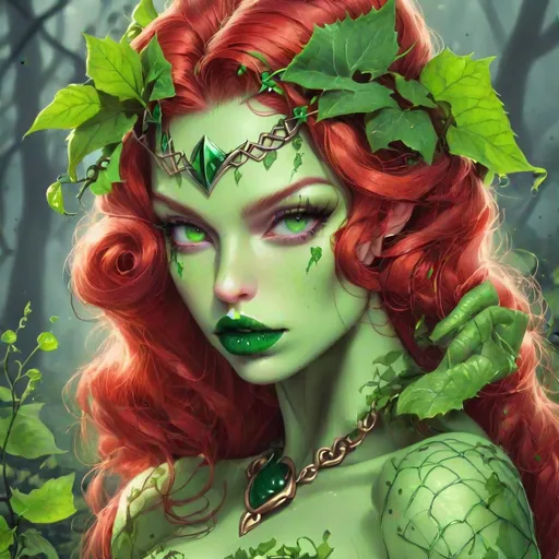 Prompt: Viking Poison ivy with green lips
