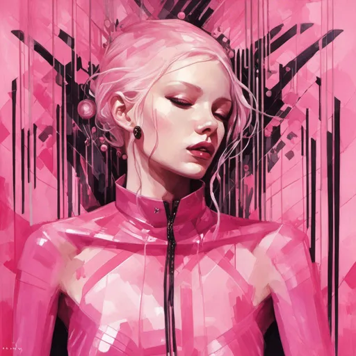 Prompt: Sasha Luss  hypnotic pink latex <mymodel> artstyle