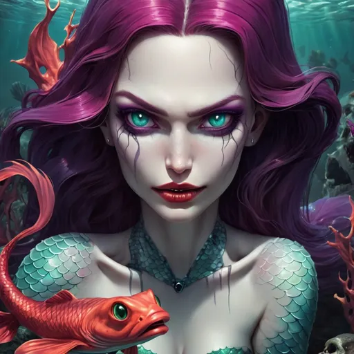 Prompt: Hypnotic evil necro  mermaid 