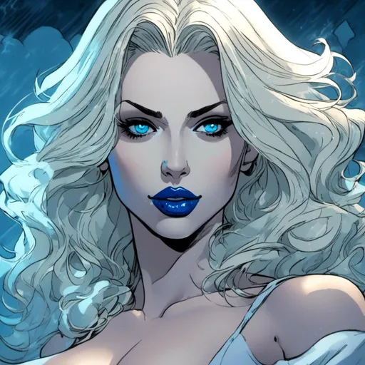 Prompt: <mymodel> bimbo  Emma frost blue lips