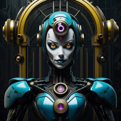 Prompt: Hypno robot villainess