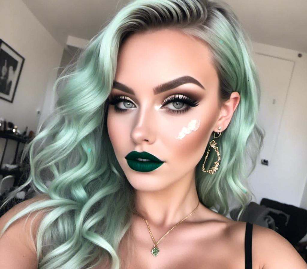 Prompt: <mymodel> killer frost      green lips and eyeshadow 