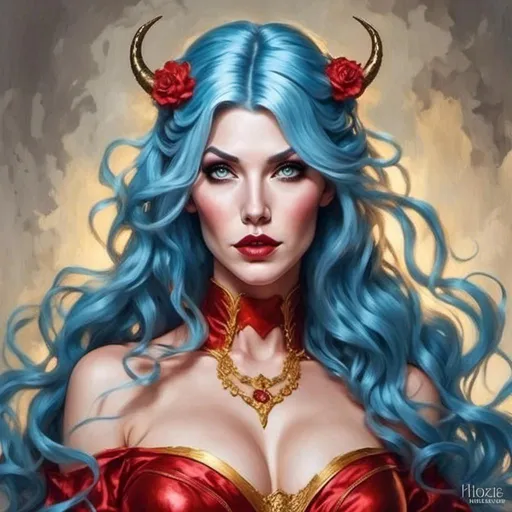 Prompt: Blue hair Supervillainess hypnotic bimbo <mymodel>
