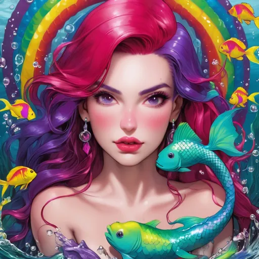 Prompt: Hypnotic mistress  rainbow mermaid 