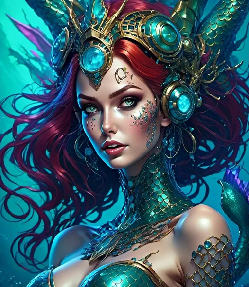 Prompt: <mymodel> evil hypnotic  robot  mermaid 