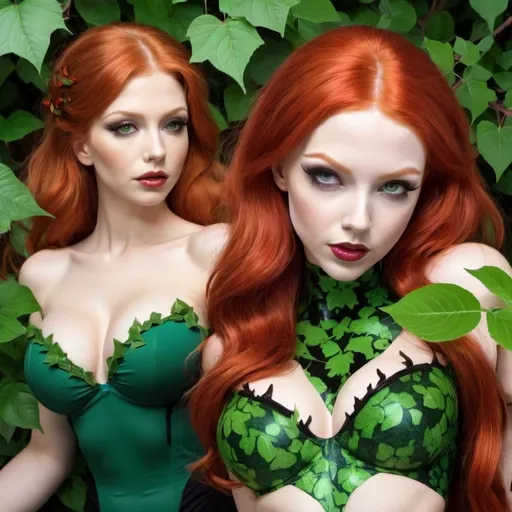 Prompt: Poison ivy hypnotizing a Hypnotic bimbo redhead