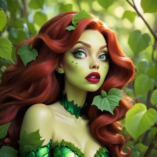 Prompt:   Poison ivy    hypnotized  green lips 