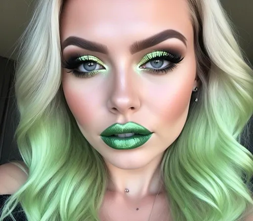 Prompt: <mymodel> killer frost    lime green lips and eyeshadow 