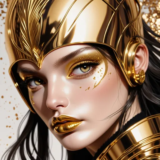Prompt: ruslana korshunova    gold eyeshadow and 
gold lips   close up portrait 