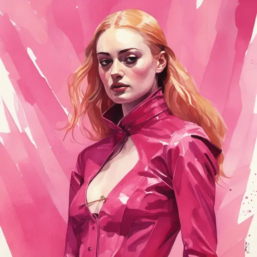 Prompt: Sophie turner in pink latex<mymodel> artstyle
