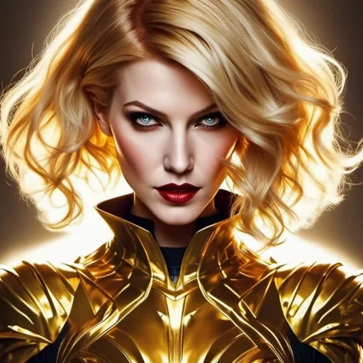Prompt:  Gold  short hair Supervillainess <mymodel>