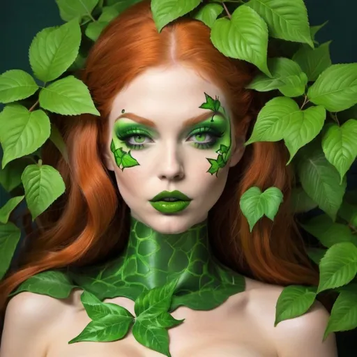 Prompt: Poison ivy hypnotizing a Hypnotic bimbo ginger green lips 