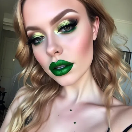 Prompt: <mymodel> poison ivy lime green lips and eyeshadow 