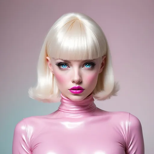 Prompt:  hypnotic platinum blonde bimbo  pink   sue richards