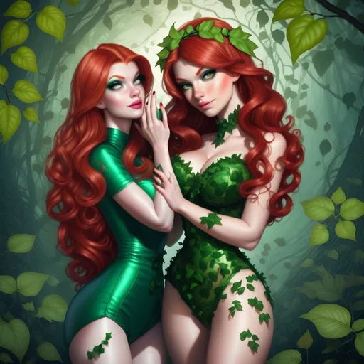 Prompt: Bimbo    hypnotized by redhead poison ivy     