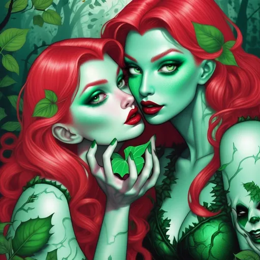 Prompt: Bimbo mera  hypnotized by poison ivy   by green lips kiss