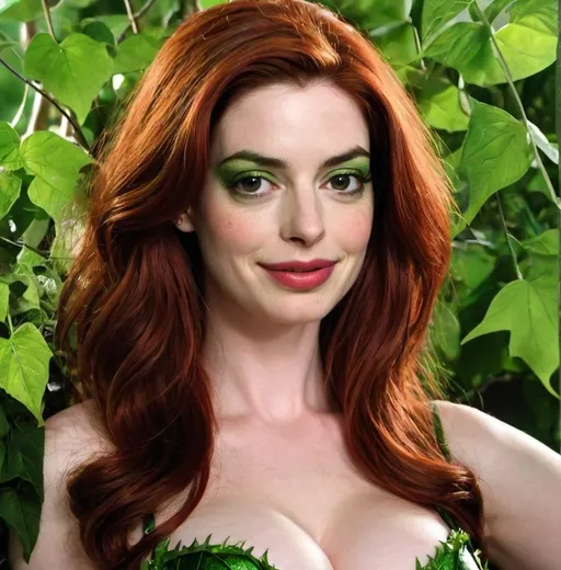 Prompt: Ann Hathaway as bimbo poison ivy 