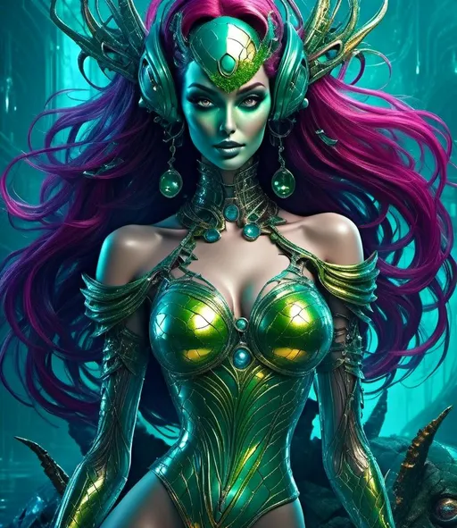 Prompt: <mymodel> evil hypnotic  robot  mermaid alien