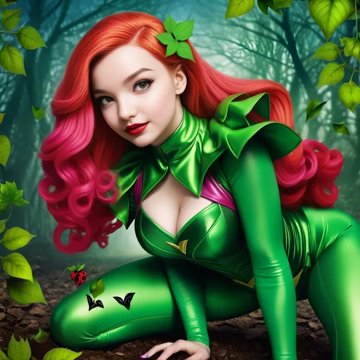 Prompt: Dove Cameron as poison ivy bimbo