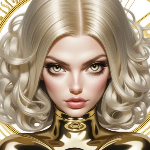 Prompt: Hypnotic bimbo  platinum blonde gold