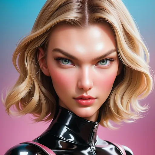 Prompt: Karlie kloss as a bimbo in latex close up portrait 