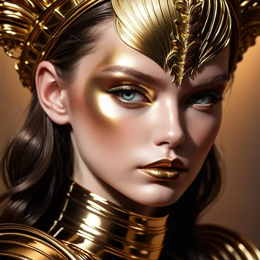 Prompt: ruslana korshunova    bronze  eyeshadow and 
gold lips   close up portrait 