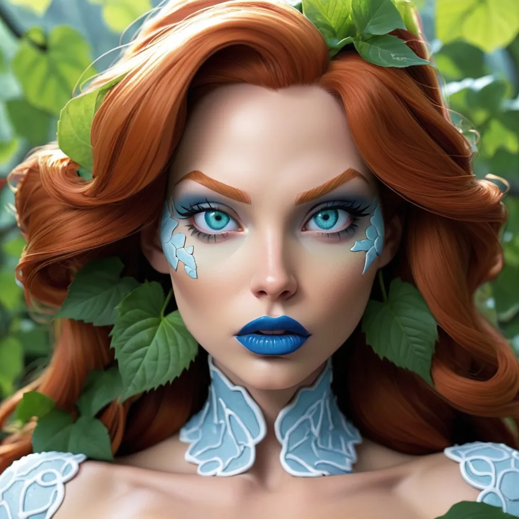 Prompt: Poison ivy Emma frost  hypnotized  blue lips 
