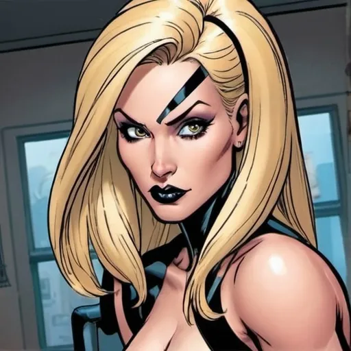 Prompt: Hypnotic villainess bimbo blonde in marvel  comics   