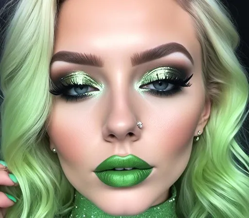 Prompt: <mymodel> killer frost    lime green lips and eyeshadow 