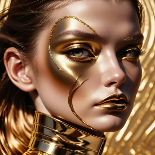 Prompt: ruslana korshunova    bronze  eyeshadow and 
gold lips   close up portrait 