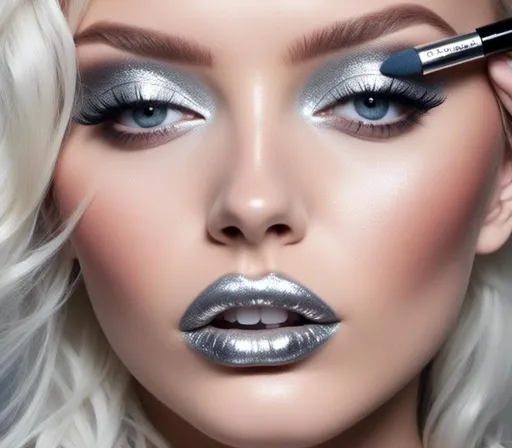 Prompt: <mymodel> killer frost    silver lips and eyeshadow 