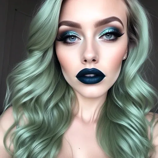 Prompt: <mymodel> poison ivy  blue lips and eyeshadow 