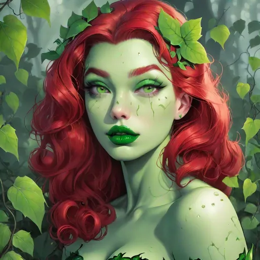 Prompt: Poison ivy with green lips
