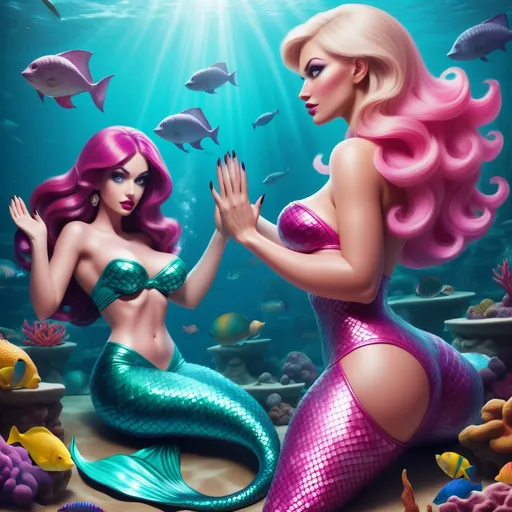 Prompt: Hypnotic bimbo hypnotized by  evil   mermaid 
