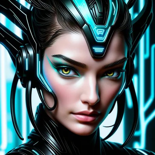 Prompt: Lilly Aldridge   as a  cyber   nymph close up portrait 
