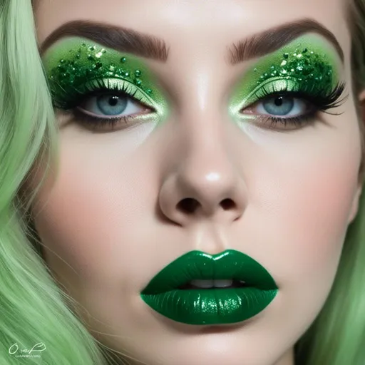 Prompt: <mymodel> poison ivy lime green lips and eyeshadow 