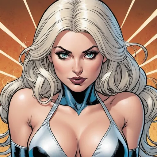 Prompt: Hypnotic bimbo platinum blonde in DC comics 