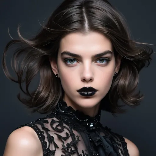 Prompt: Bimbo   Charlotte Casiraghi    goth black lips hypnotic 