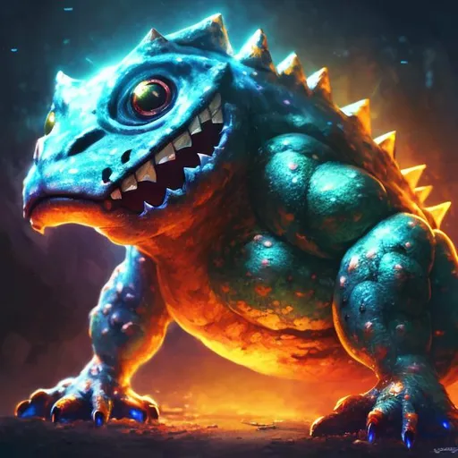 Prompt: Digimon toad , digital painting, detailed tech, intense and mysterious, highres, digital art, vibrant colors, night scene, glowing eyes, intricate details, dynamic pose, fantasy, surreal lighting