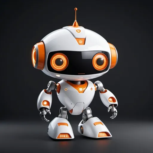 Prompt: Design a friendly robot companion for the Galactica Reputation Builder Bot. Imagine a bot with sleek body, orange eyes, a shiny metal surface with white and orange elements, and reflecting Galactica.com’s branding. Place the bot on a backdrop that resembles a typical Telegram chat background, suggesting a futuristic positive atmosphere. Let’s create a bot that users will enjoy!