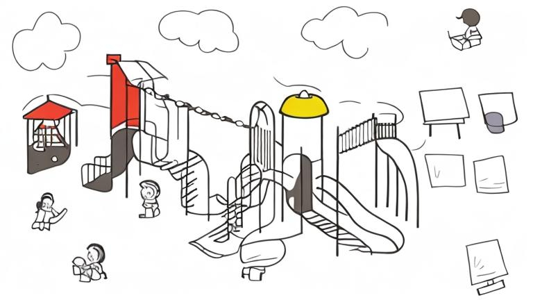 Prompt: Cartoon illustration of school playground