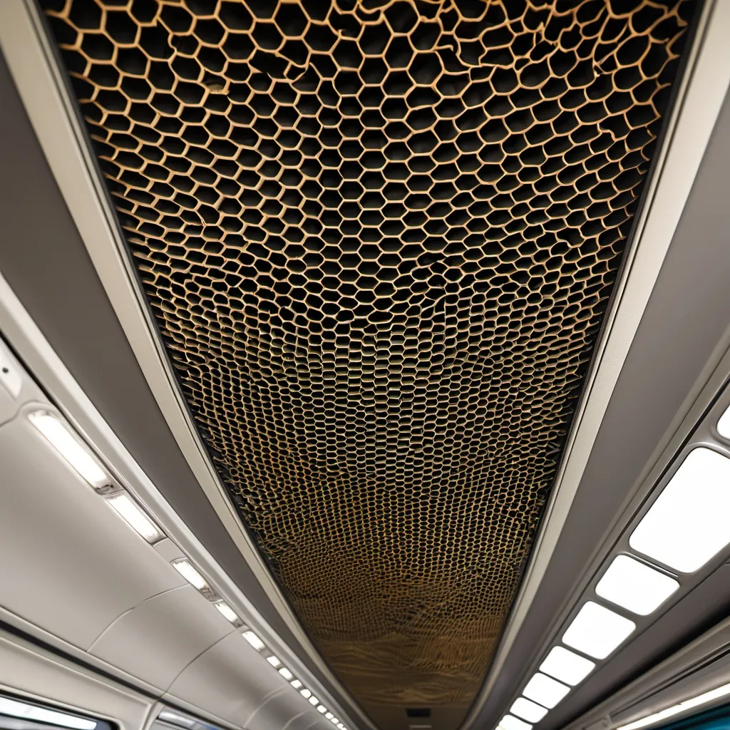 Prompt: honeycomb core in ceiling of train